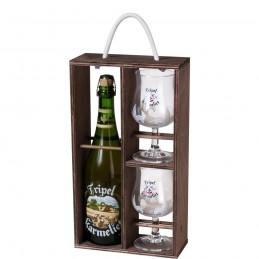 Coffret bois bière Belge Karméliet Triple 1 Bte 75 cl + 2 verres 25 cl