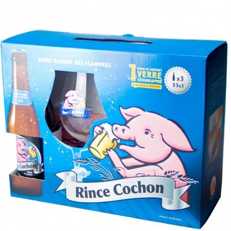 Coffret Rince Cochon 3 Bts / 1 Verre + Sous bocks - Bière Belge