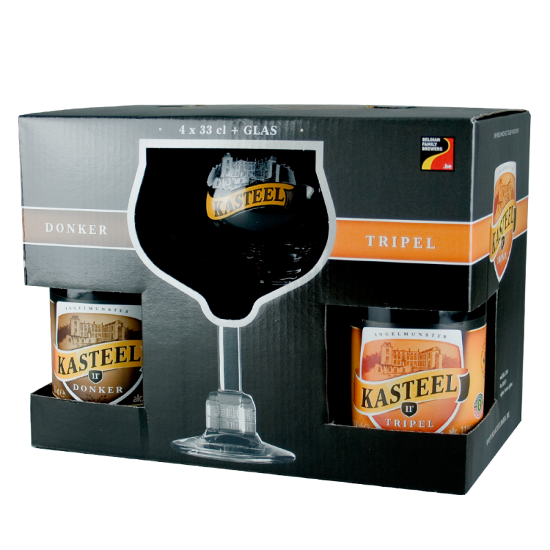 Coffret Kasteelbier 4 Bts + 1 Verre - Bière Belge - Brasserie Van  Honsebrouck