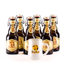 Lot de 6 bières Barbar blonde + 1 verre à bière .