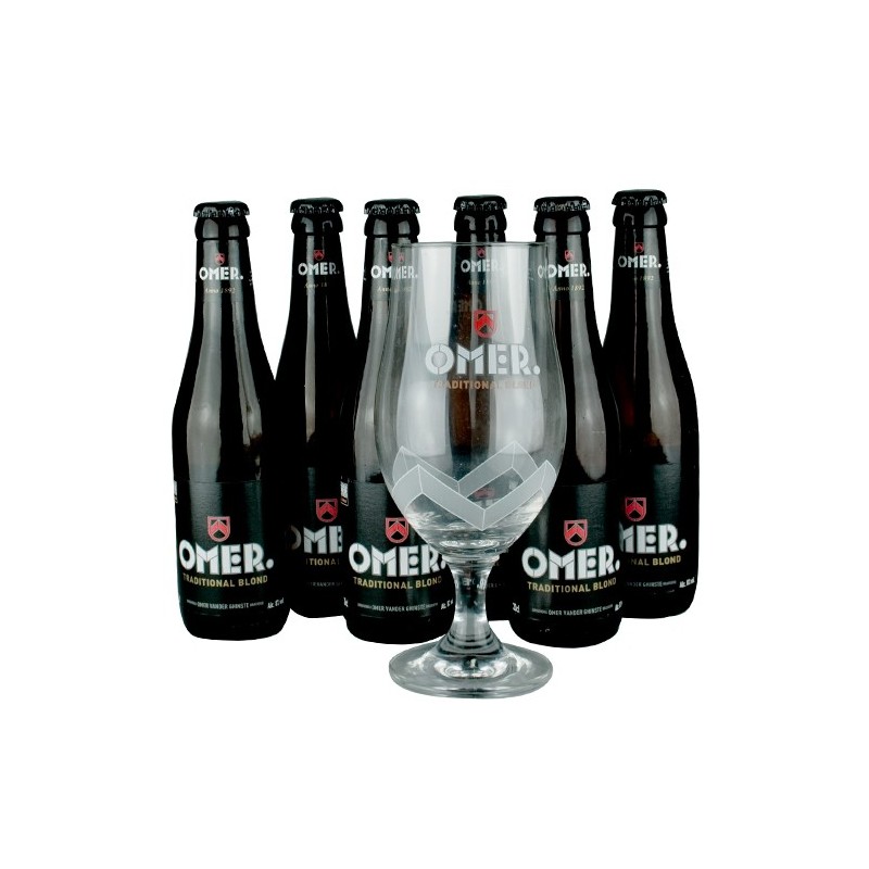Lot de 6 bouteilles de bière Omer + 1 verre. Bière de la Brasserie Bockor. Bière de saveur